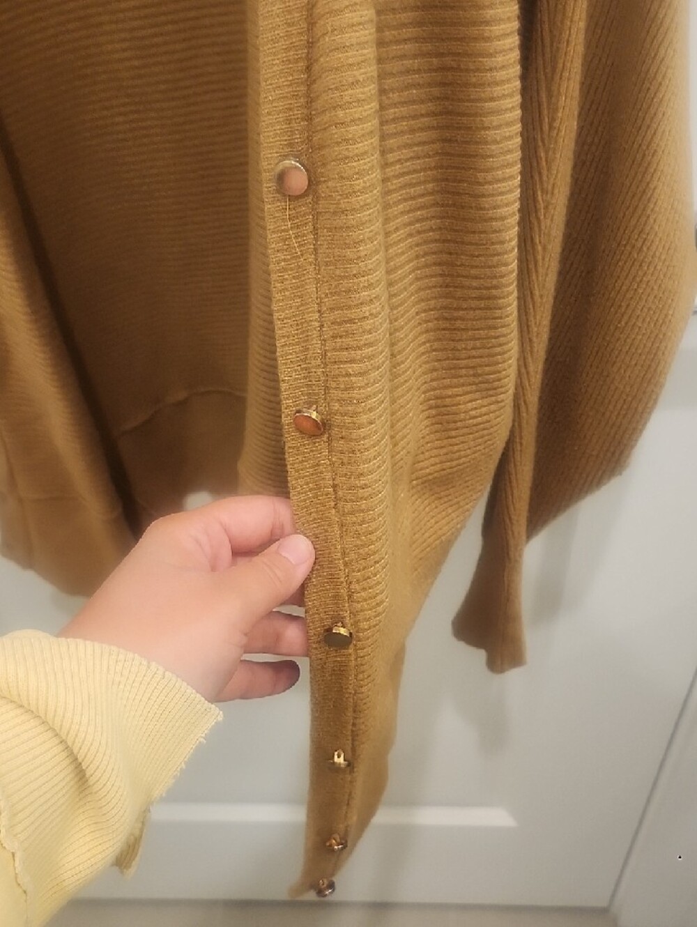 Truth by Republic Ribbed Open-Front Tan Gold Button Up Cardigan Womens Large - Picture 4 of 6